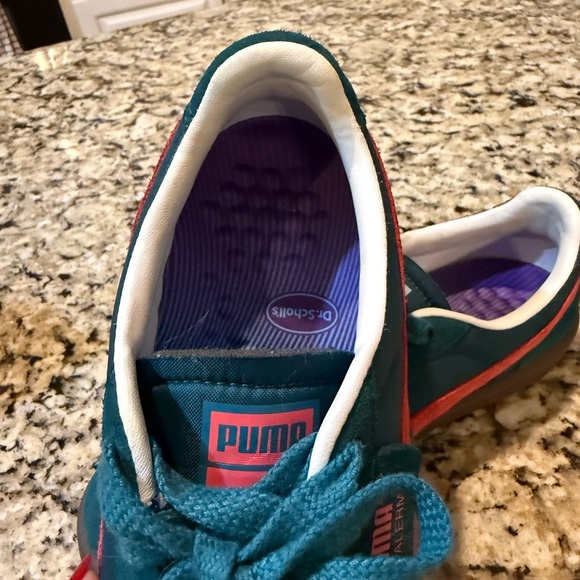 Puma Palermo Teal Suede Sneakers with Coral Stripe - Picture 4 of 6